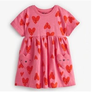 NEXT Girls' Pink Heart Print Cotton‎ Dress (4-5 Years) Short Sleeve